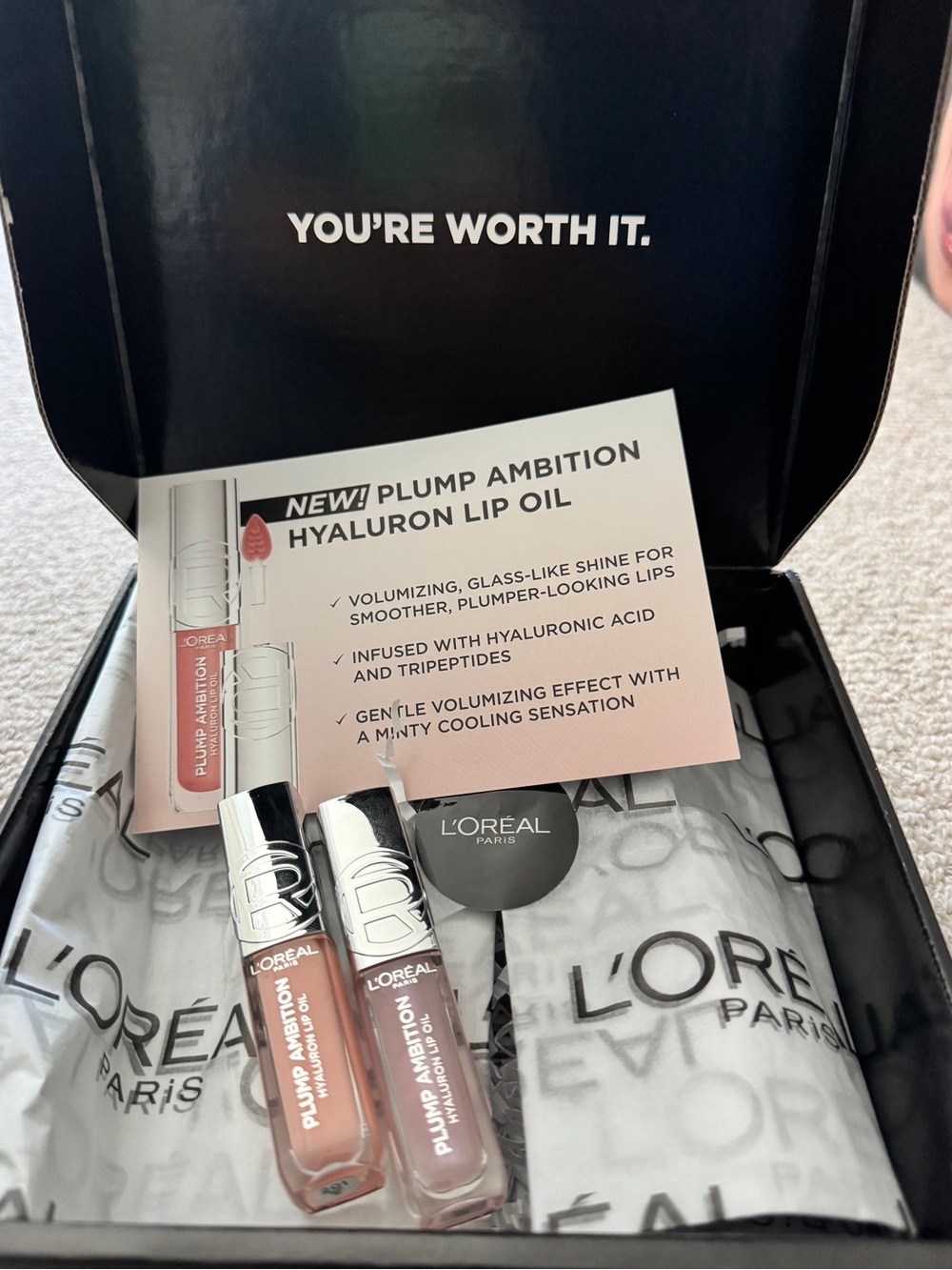 L'Oreal 2 Plump Ambition pH Hyaluron Lip Oil New Full Sz - 101 clear + 201 Milky